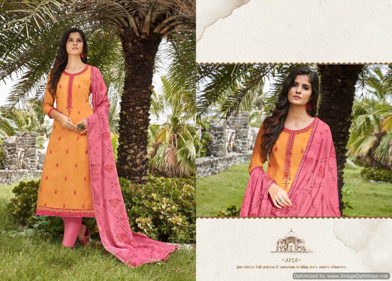 Kessi Taj 2 Jam Silk Embroidered Designer Dress Material